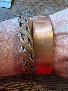 2 Vintage stamped solid copper bracelets cuffs